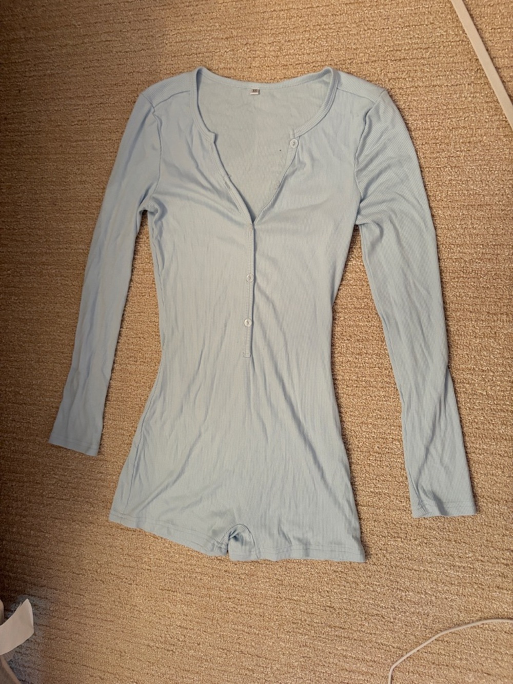 Amazon Light Blue Ribbed Long-Sleeve Henley Bodysuit